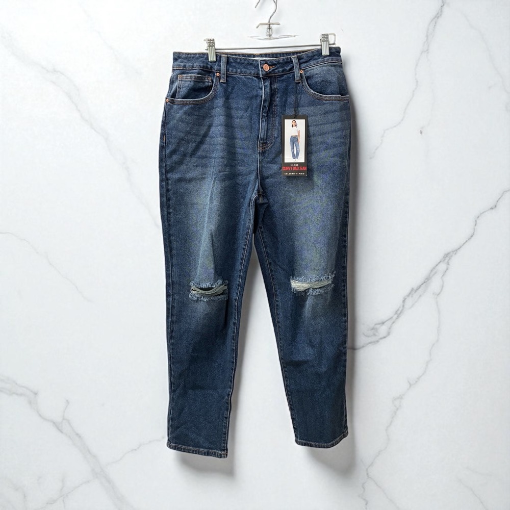 Celebrity Pink Hi Rise Curvy Dad Jeans Size 11/30 Distressed Denim‎